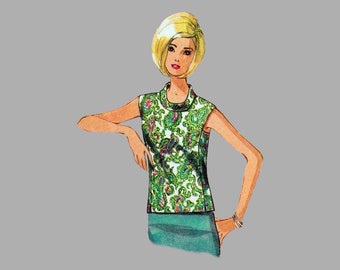 1966 Blouse pattern Simplicity 6930 Bust 36 Princess seaming Short sleeves / sleeveless Jewel neck Cowl neck Complete