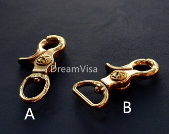 Handmade Brass Push Gate Swivel Hook/ Trigger Snaps/ Lobster Hooks For Lanyard or Bag Straps