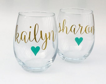 Personalized Wine Glasses - Stemless Wine Glass - Bridesmaid Gift Idea - Bachelorette Party - Bridesmaid Party Favors - Bridesmaid Glasses