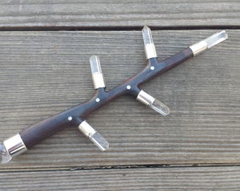 Rosewood Tree Inspired Wand with Clear Quartz Points