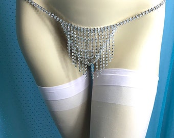 Rhinestone lingerie skirt thong panties belt chain panty burlesque bridal wedding glam exotic showgirl belly chain