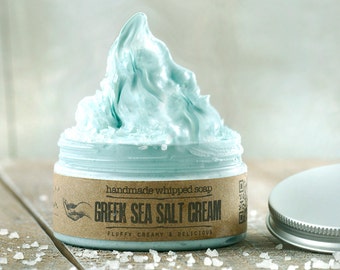 GREEK SEA SALT Whipped Soap, Cream Soap, Sea Salt Soap, Vegan Soap, Natural Soap, Handmade Soap, Rustic soap, exfoliating soap, Shaving soap