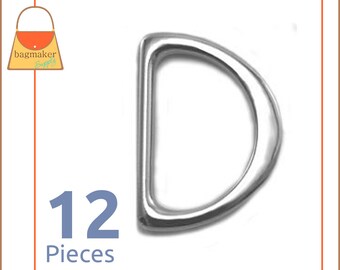 1 Inch Flat Cast D Ring, Nickel Finish, 12 Pieces, Purse Hardware, Handbag Hardware, Purse Supplies, 1", One Inch, RNG-AA257