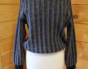 Vintage 70s 1970s Jersild Black and Grey With Multicolor Speckles Crewneck Pullover Sweater