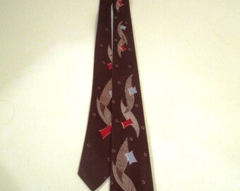 Vintage Brown, Red, Grey and Cream Silk Neck Tie, Superba Cravats, ca 1950s