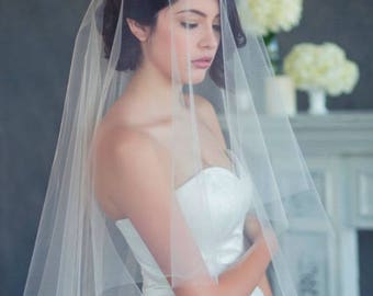 FINGERTIP MODERN DROP Veil with Blusher, Serene Simplicity, Also Available in Waltz & Chapel Length - Heather