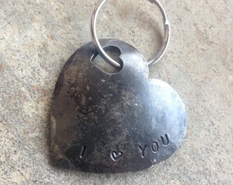 Iron Heart Keyring, Keychain, Can be Personalized with Names or Initials, Anniversary or Wedding Gift