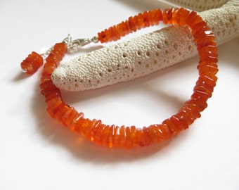 Carnelian Bracelet, Semi Precious Gemstone Bracelet, Sterling Silver Bracelet, Adjustable Bracelet, Friendship Bracelet, Orange Stone Beaded