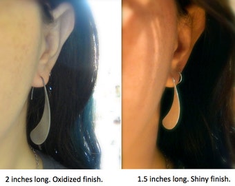 Silver statement earrings, hand-cut sterling earrings, 1.5 or 2 inches long, oxidized or shiny finish.