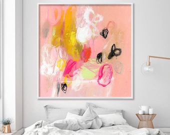 Large PRINT from Abstract Painting, Canvas Art, Canvas Painting, Large Wall Art, pink, yellow, white