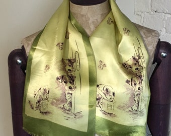Cute 1950s 1960s Novelty Print Scarf - Playful Puppies