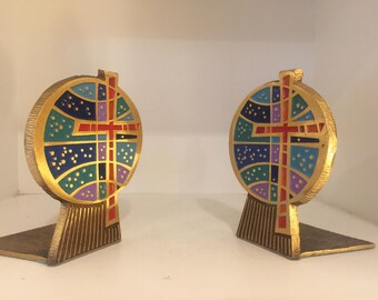 Vintage, Terra Sancta, Israeli art, Metal, Book Ends, Mid Century, Religious, Jewish