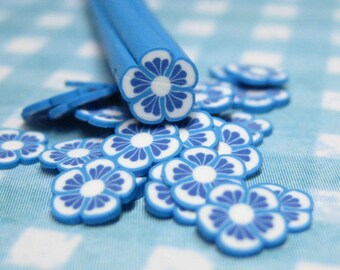 Blue & white flower Polymer clay cane 1pc uncut for decoden and kawaii crafts nail art supplies and miniature creations