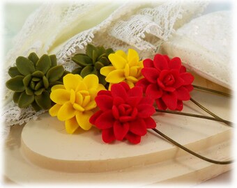Dahlia Earrings Drop or Dangle - Handmade Silver Gold or Antique Brass Dahlia Jewelry, Many Colors