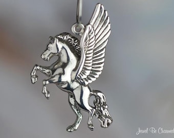 Sterling Silver Pegasus Charm Rearing Flying Winged Horse Solid .925