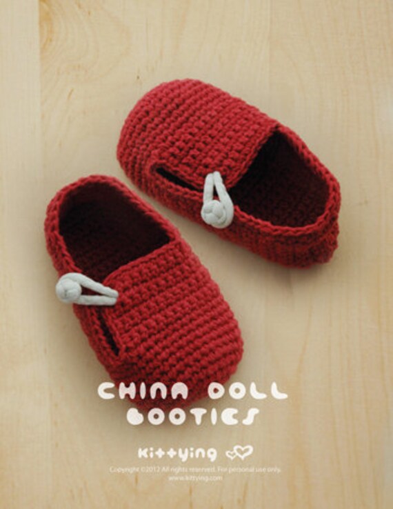 Crochet Pattern China Doll Baby Booties Newborn Loafers Preemie