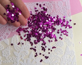 Glitter hearts. Fuchsia pink heart. Confetti. Party confetti. Party glitter. Heart. Party supplies. Craft heart. Scrapbooking supplies. Love