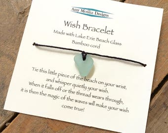 Lake Erie Beach Glass Wish Bracelet, Bamboo Bracelet, Beach Glass Bracelet, Lake Erie, Beach Glass