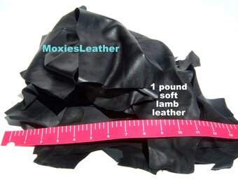 Black leather pieces remnants only black crafts,one pound of leather remnants