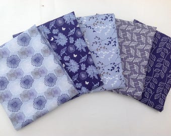 Fat Quarter Bundle Fabric Blue Springtime Florals 5 piece set
