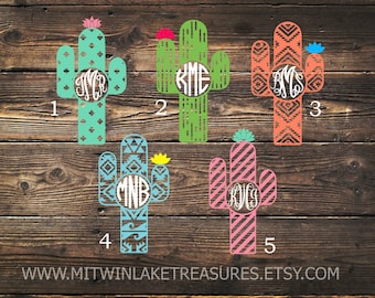 Cactus Monogram Decal / Custom Color, Size / Car, Yeti, Tumbler, Wall Sticker / Heart, Flower, Aztec, Accessories / Gift Under 5