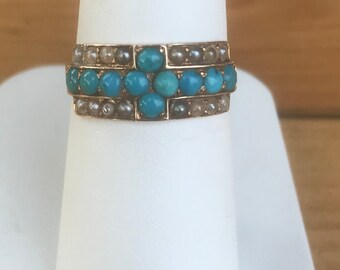 Victorian turquoise and pearl ring