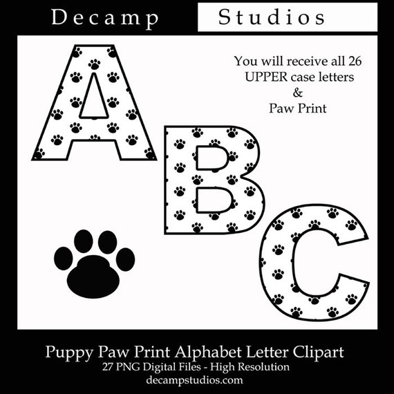 PUPPY ALPHABET Letter Digital Clipart Printable Graphics
