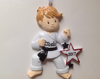 Personalized Christmas Ornament Boy Karate, Kung-Fu, Tae Kwon Do, Judo Kids, Coach, Trainer Gift/ Gift Tag