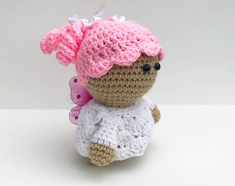 Soft Stuffed Girl Doll, Newborn Girl Plushy, Crochet Pink and White Doll, Stuffed Pink and White Girl Doll, Soft Pink Doll for Little Girl