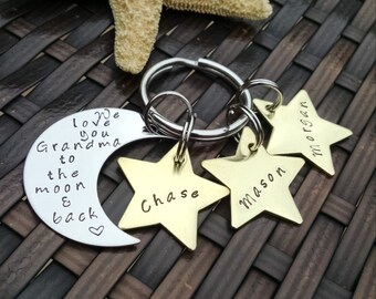Mother's Day Gift For Grandma Keychain We Love You Grandma to the Moon and Back Personalized Mothers Day Gift for Grandma