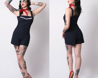 Nautical Navy blue/white retro playsuit pinup romper