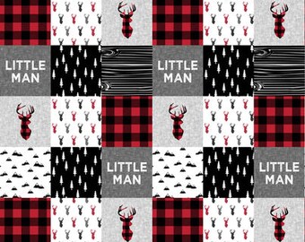 Little Man Buck Patchwork Print Bumper Pads (navy or black)