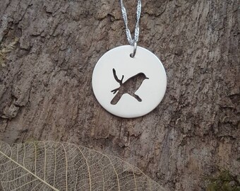 Handmade 925 sterling silver bird on a branch pendant/necklace - Bird lovers gift