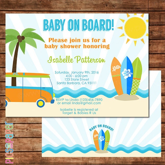 Baby on Board Surf Theme Baby Shower Invitation Beach