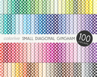 Small Gingham digital paper 100 rainbow colors small diagonal gingham check picnic bright pastel printable scrapbook papers