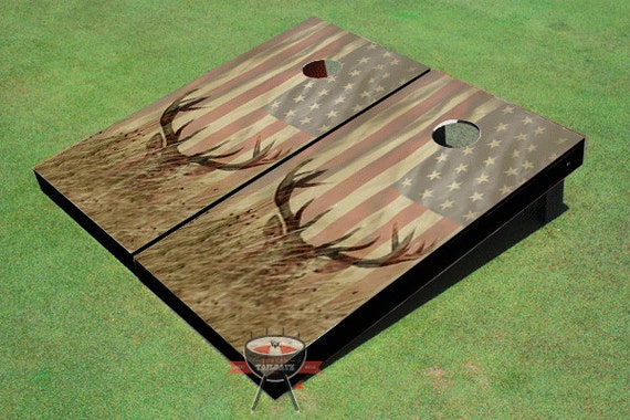 American Flag With Deer Faded Custom Cornhole Boards