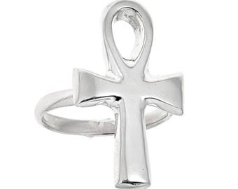 Egyptian Ankh Cross .925 Solid Sterling Silver Ring (5.5 grams)