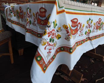 Vintage Tablecloth-Floral- Vintage Linen-Retro-1970's.