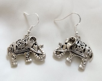 Earrings - Silver Elephant Earrings - Elephant Earrings - Drop Earrings - Sterling Silver Hooks