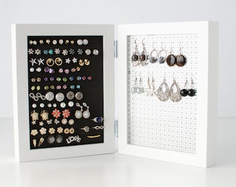 Earring Holder - White 5x7 Double Frames - Hook & Stud Earring Organizer