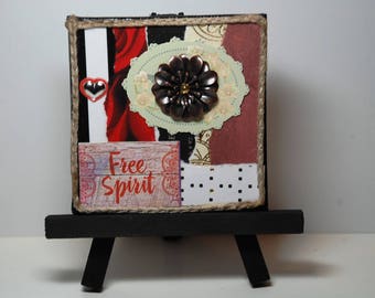 Mixed media 3"x3" canvas with black easel