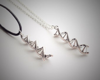 DNA Strand Necklace, Silver DNA Charm Pendant, Science Evolution Jewellery, Medical Student Doctor Jewellery, Charles Darwin Necklace