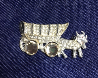 Pot Metal Covered Wagon Brooch
