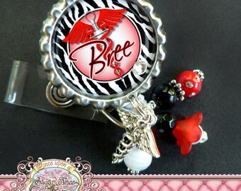 NURSE Personalized Id Badge Reel, Medical Symbol, Caduceus Charm, PHLEBOTOMIST, RN Np Nursing, Id Clip, Bottle cap, Doctor Medical, Syringe