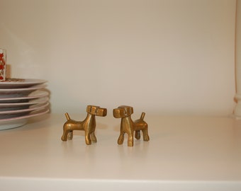 Pair Miniature Brass Decorative Dogs Doggies