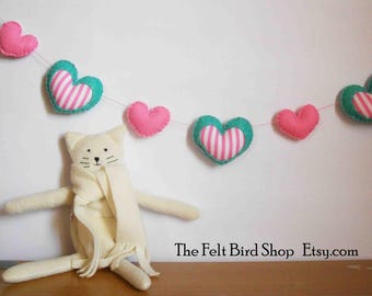 Pink heart garland - Mint heart garland - Felt heart garland - Heart garland - Nursery garland - Baby shower garland - Felt hearts
