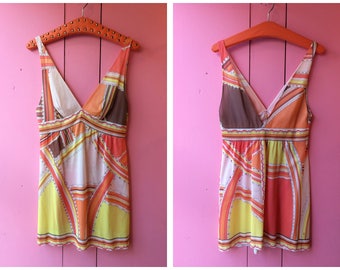 Vintage Emilio Pucci Orange Multicolour Tank Top