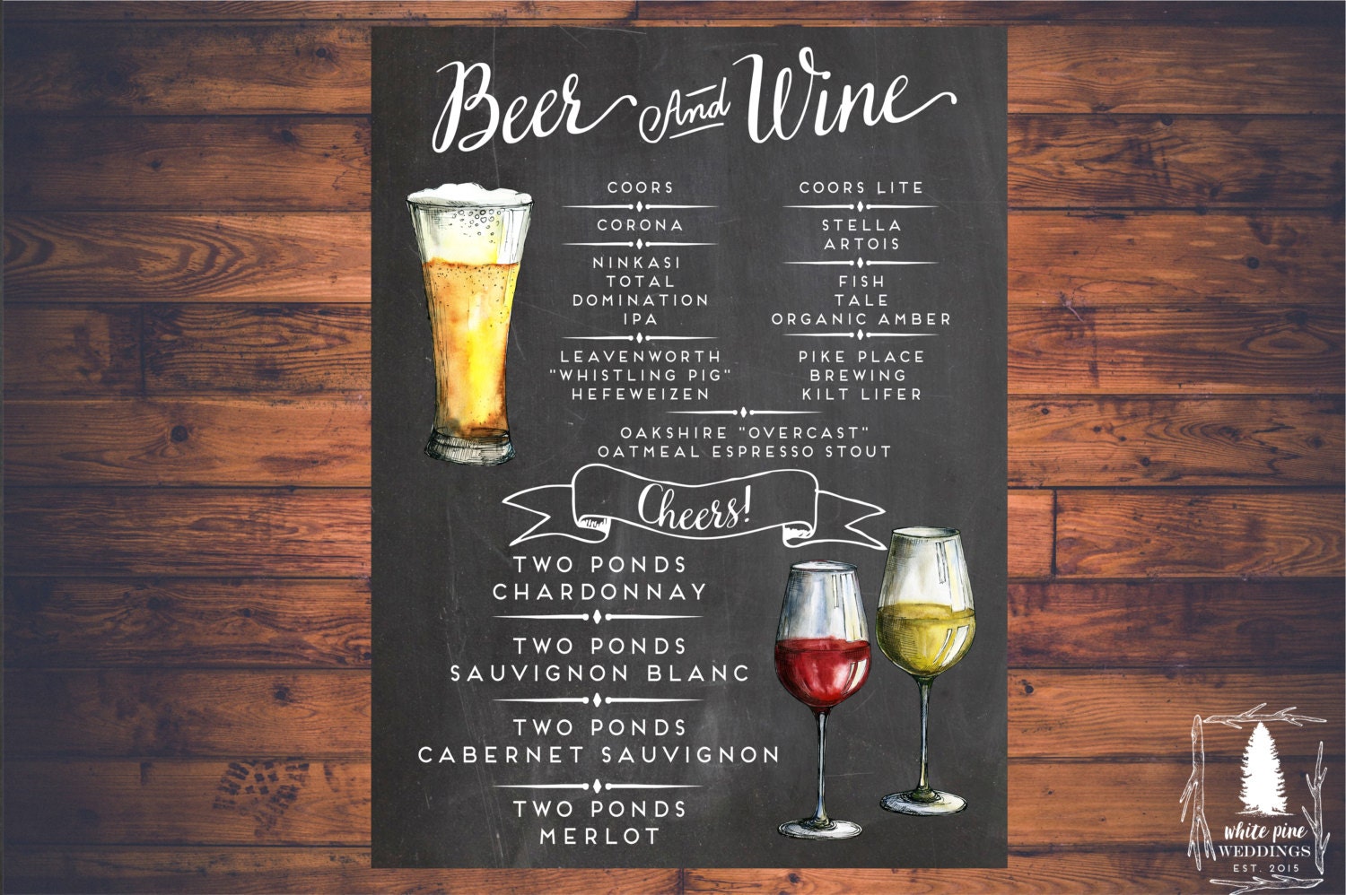 Beer and Wine sign Printable Bar Menu sign Wedding Bar sign