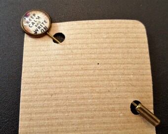 Steampunk Inspired 'Keep Calm and Write On' Hat Pin Kravat Pin