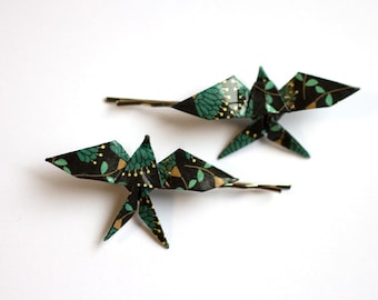Origami Swallow Hair Clips - Night Forest - 2pcs